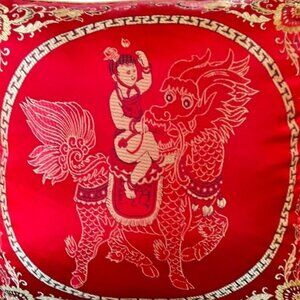 Oriental Throw Pillow Embroidered 15” X 15”